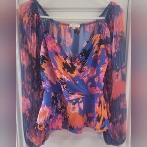 Womens Abstract Print Blouse in Blue, Pink, Orange And Black